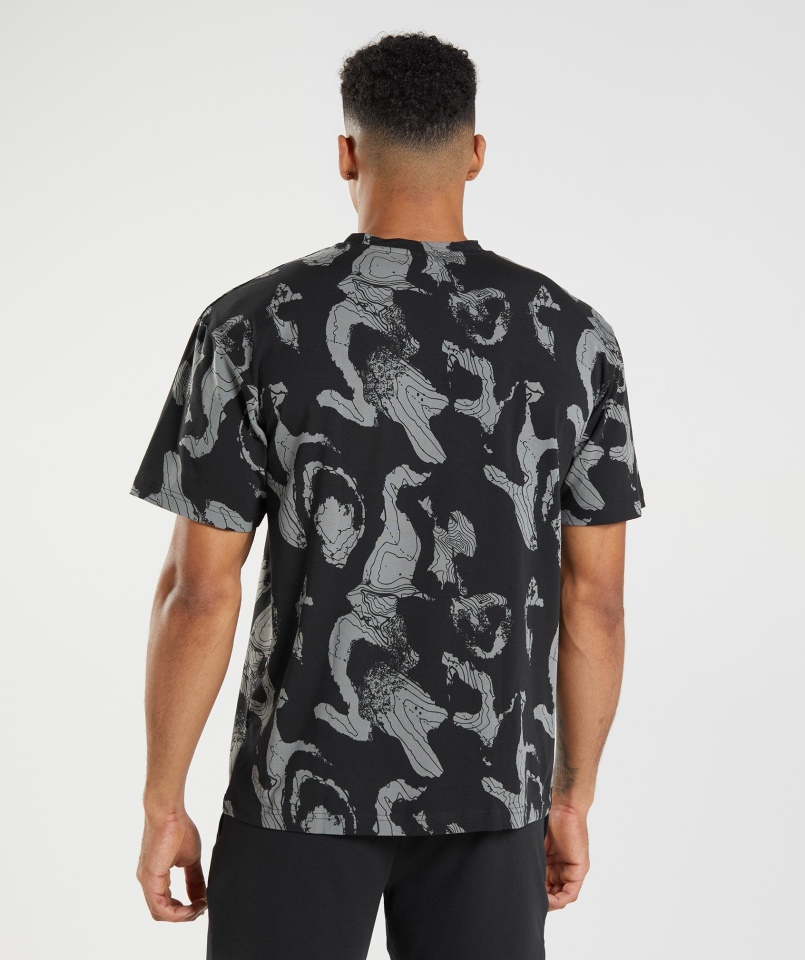 Gymshark Map Print Oversize T-shirt Czarny Nadruk