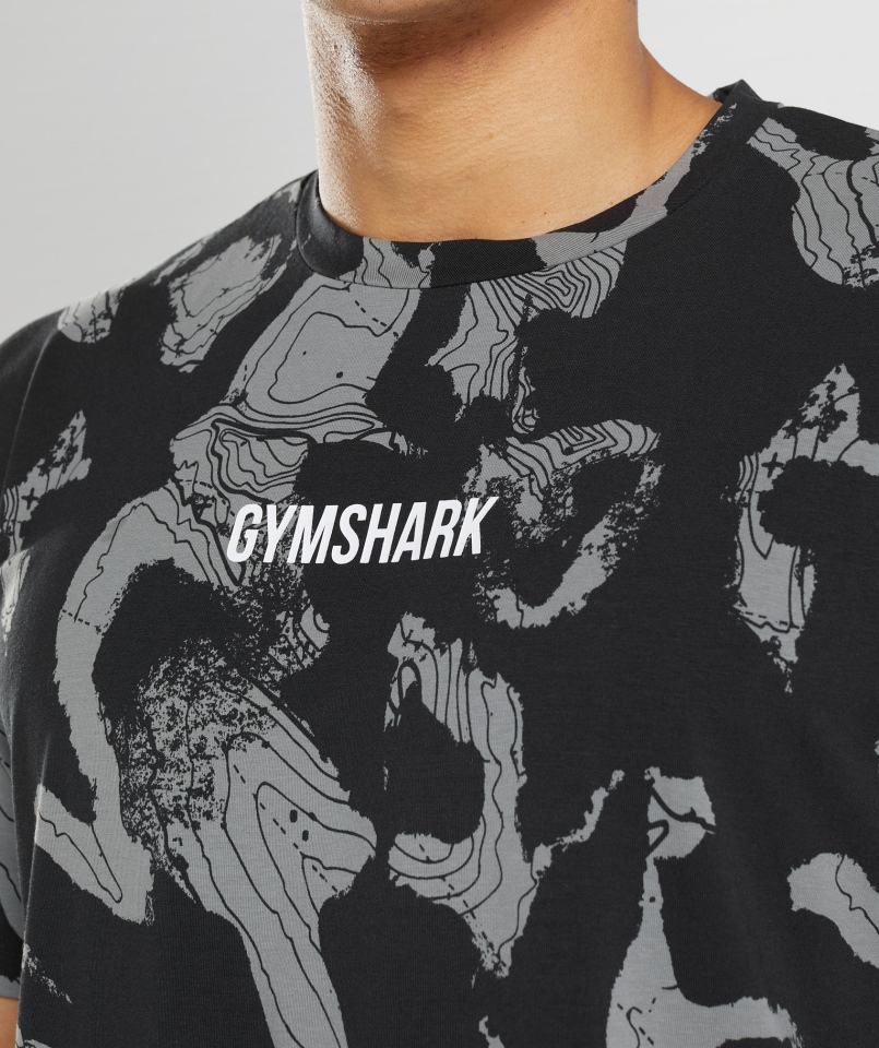 Gymshark Map Print Oversize T-shirt Czarny Nadruk
