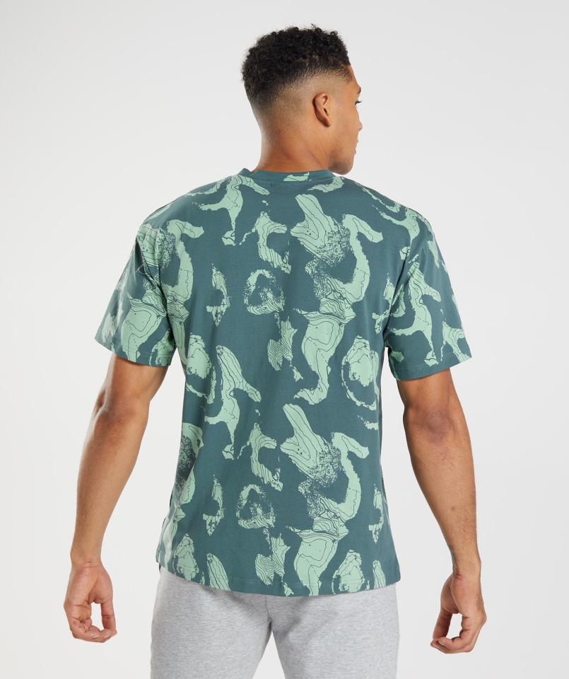 Gymshark Mapa Z Nadrukiem Oversize T-shirt Turkusowy Nadruk