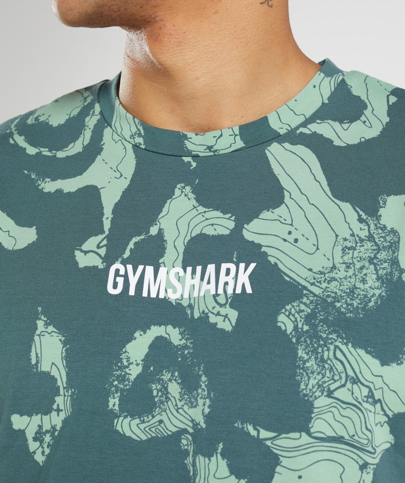 Gymshark Mapa Z Nadrukiem Oversize T-shirt Turkusowy Nadruk