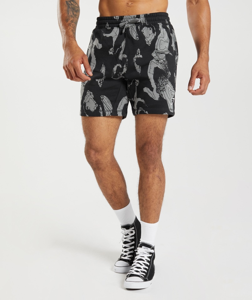 Gymshark Mapnik Spodenki Z Nadrukiem Czarny Print