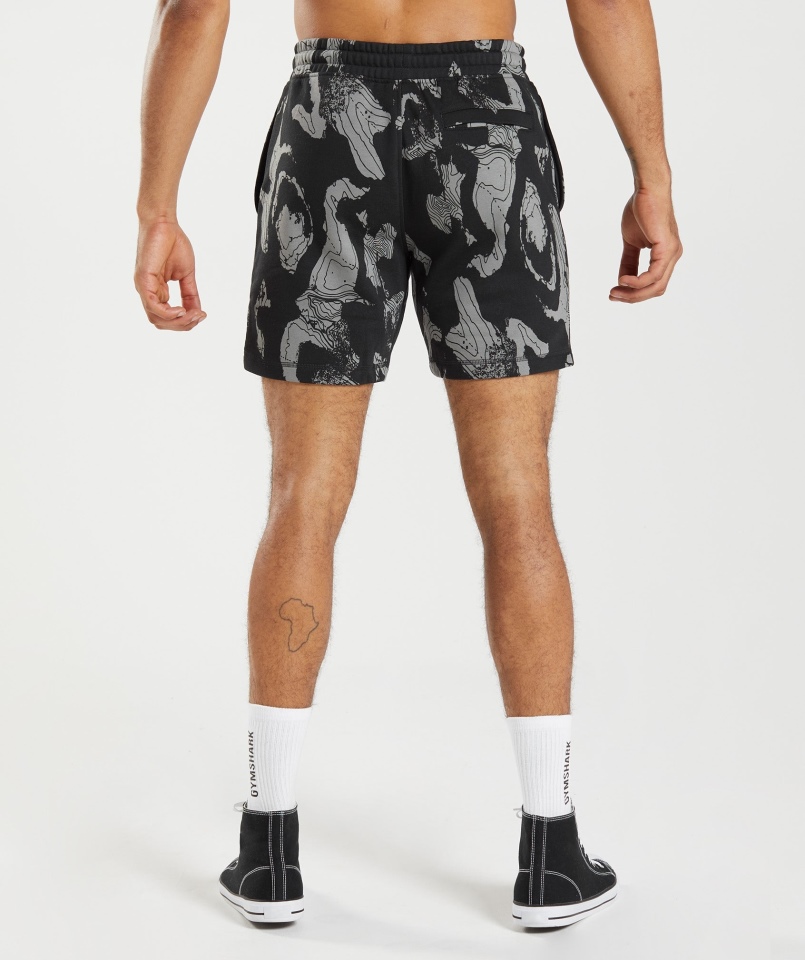 Gymshark Mapnik Spodenki Z Nadrukiem Czarny Print