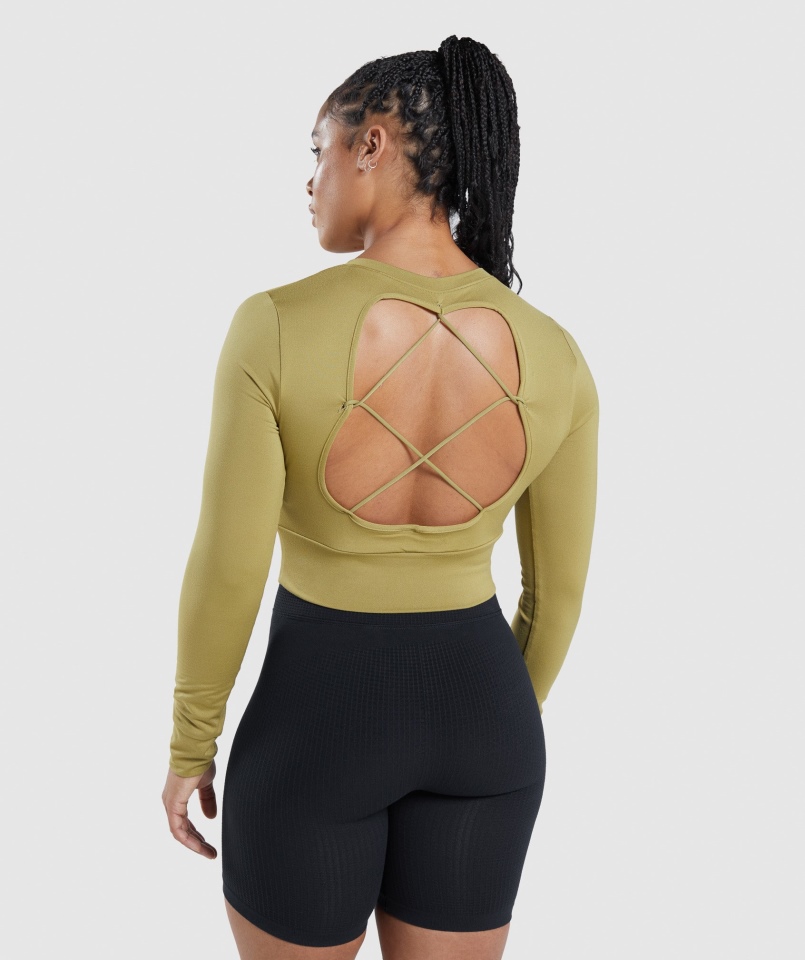 Gymshark Pauza Z Odkrytymi Plecami Crop Top Z Długim Rękawem Griffin Green