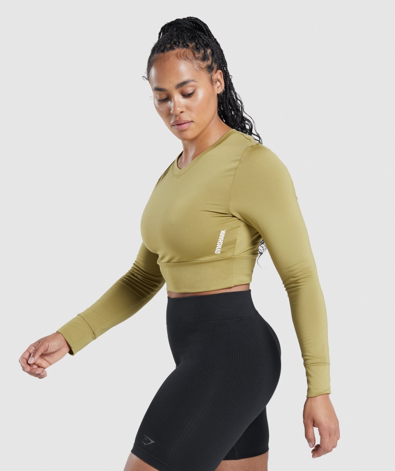 Gymshark Pauza Z Odkrytymi Plecami Crop Top Z Długim Rękawem Griffin Green