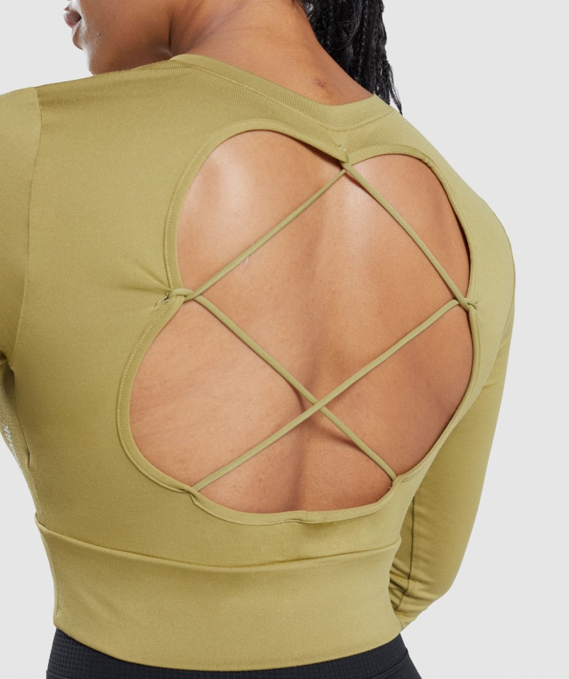 Gymshark Pauza Z Odkrytymi Plecami Crop Top Z Długim Rękawem Griffin Green