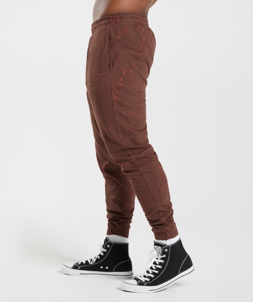 Gymshark Power Joggers Wiśniowy Brązowy Nadruk