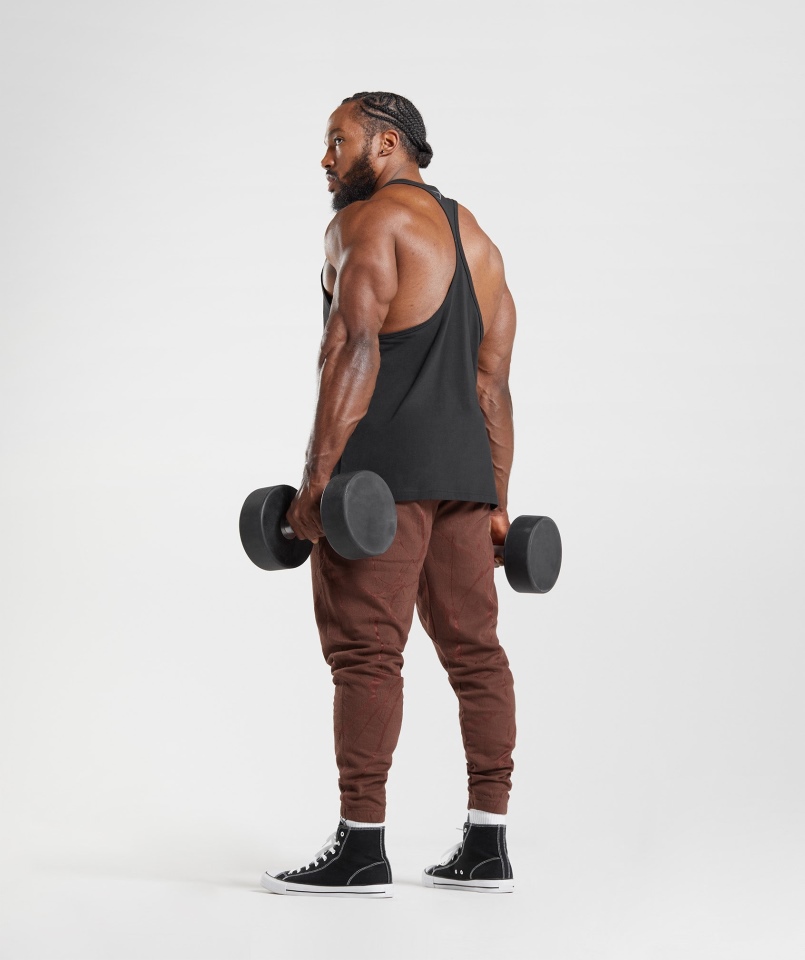 Gymshark Power Joggers Wiśniowy Brązowy Nadruk