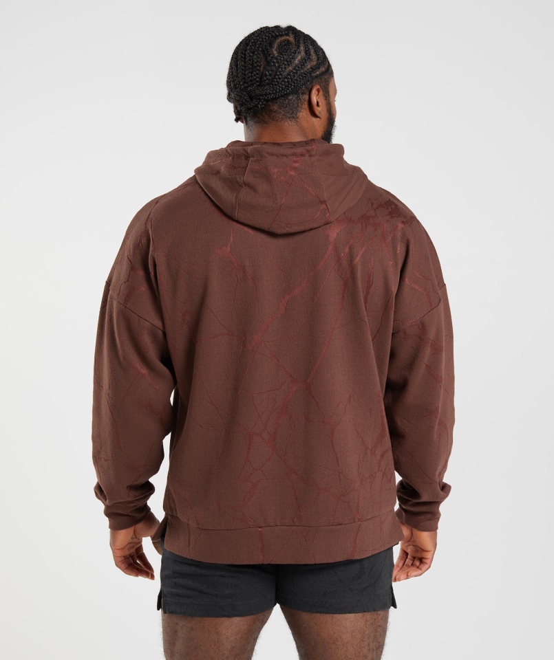 Gymshark Power Bluza Z Kapturem Na Zamek Wiśniowy Brązowy Print