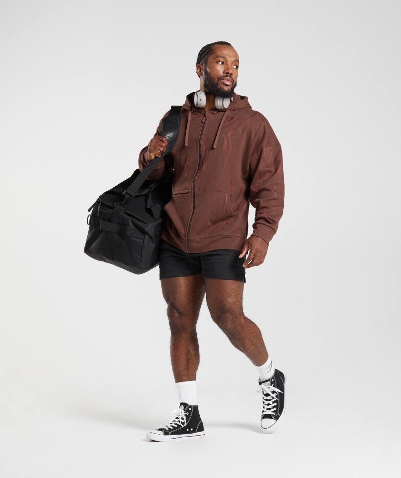 Gymshark Power Bluza Z Kapturem Na Zamek Wiśniowy Brązowy Print