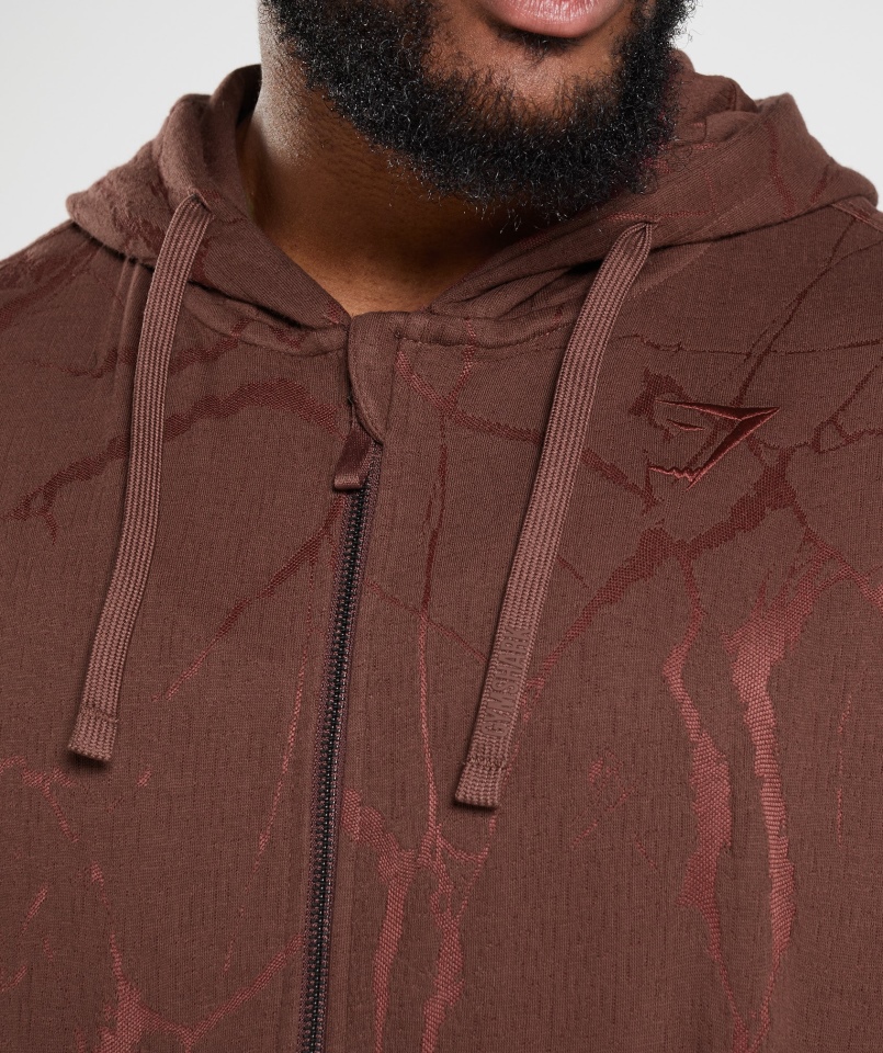 Gymshark Power Bluza Z Kapturem Na Zamek Wiśniowy Brązowy Print