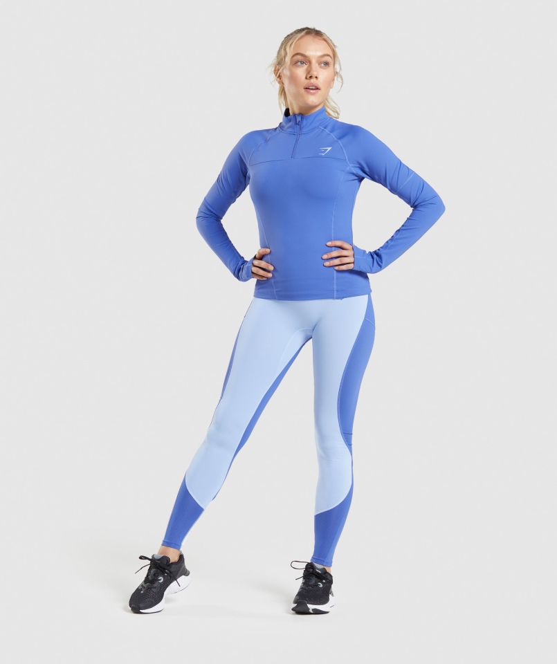 Gymshark Puls 1/4 Zip Kort Niebieski