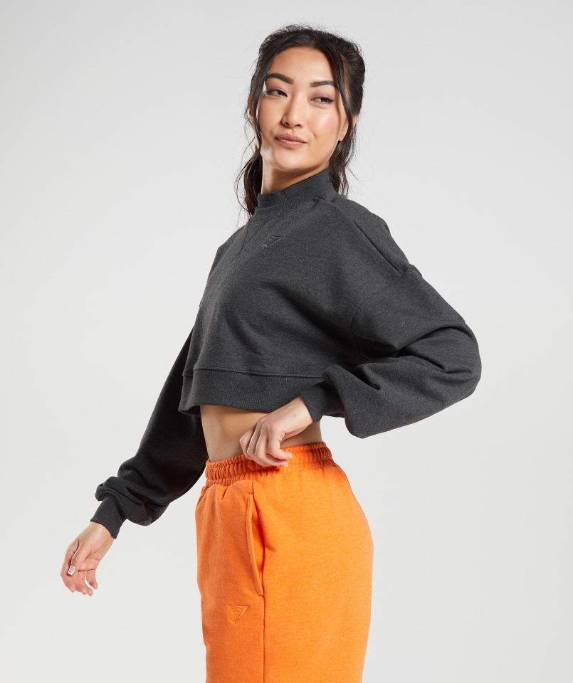 Gymshark Dzień Odpoczynku Bluzy Krótki Sweter Czarny Rdzeń Marl
