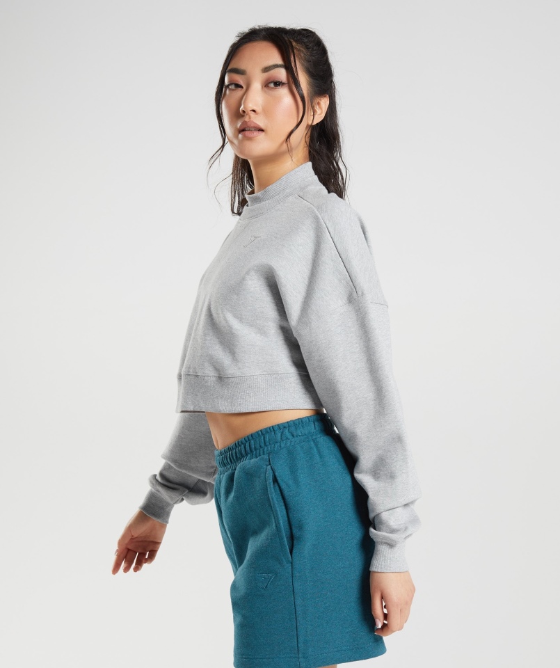 Gymshark Dzień Odpoczynku Bluzy Krótki Sweter Jasnoszary Rdzeń Marl