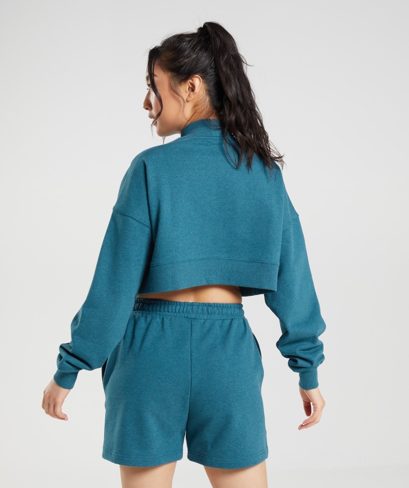 Gymshark Dzień Odpoczynku Bluzy Przycięty Sweter Stalowo-niebieski Marl