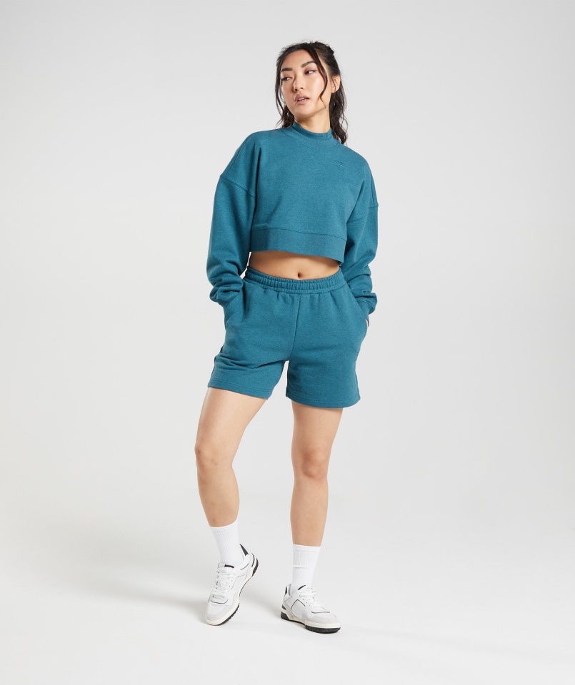 Gymshark Dzień Odpoczynku Bluzy Przycięty Sweter Stalowo-niebieski Marl