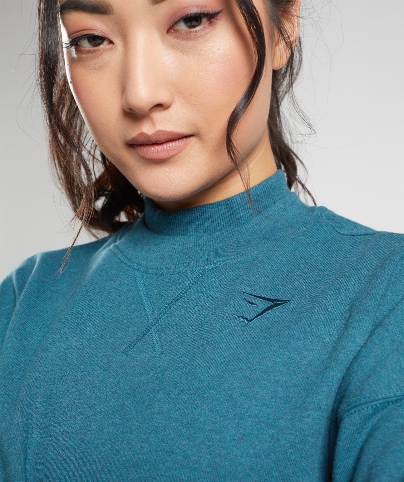 Gymshark Dzień Odpoczynku Bluzy Przycięty Sweter Stalowo-niebieski Marl