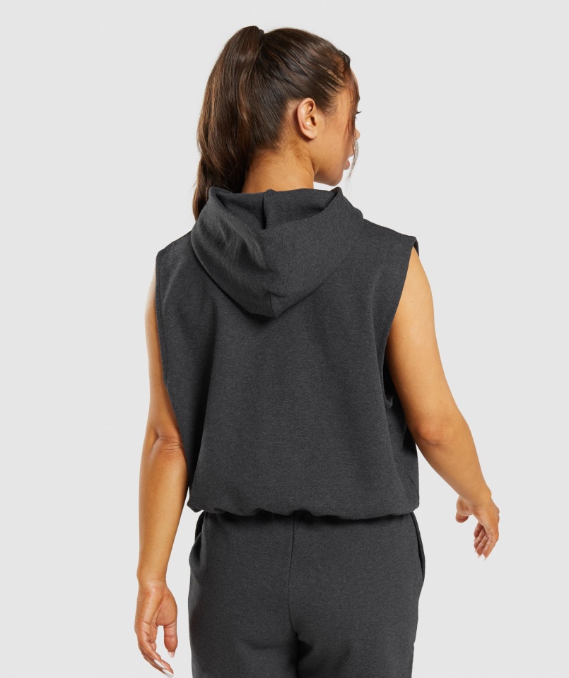 Gymshark Dzień Odpoczynku Bluza Z Kapturem Bez Rękawów Black Core Marl