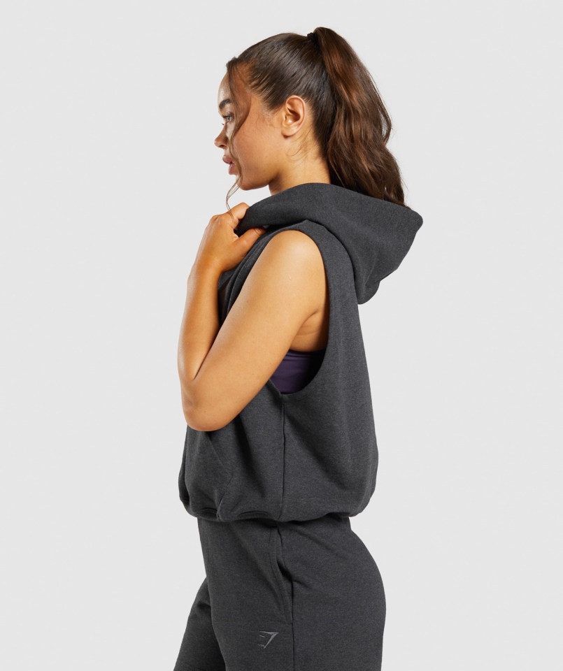 Gymshark Dzień Odpoczynku Bluza Z Kapturem Bez Rękawów Black Core Marl