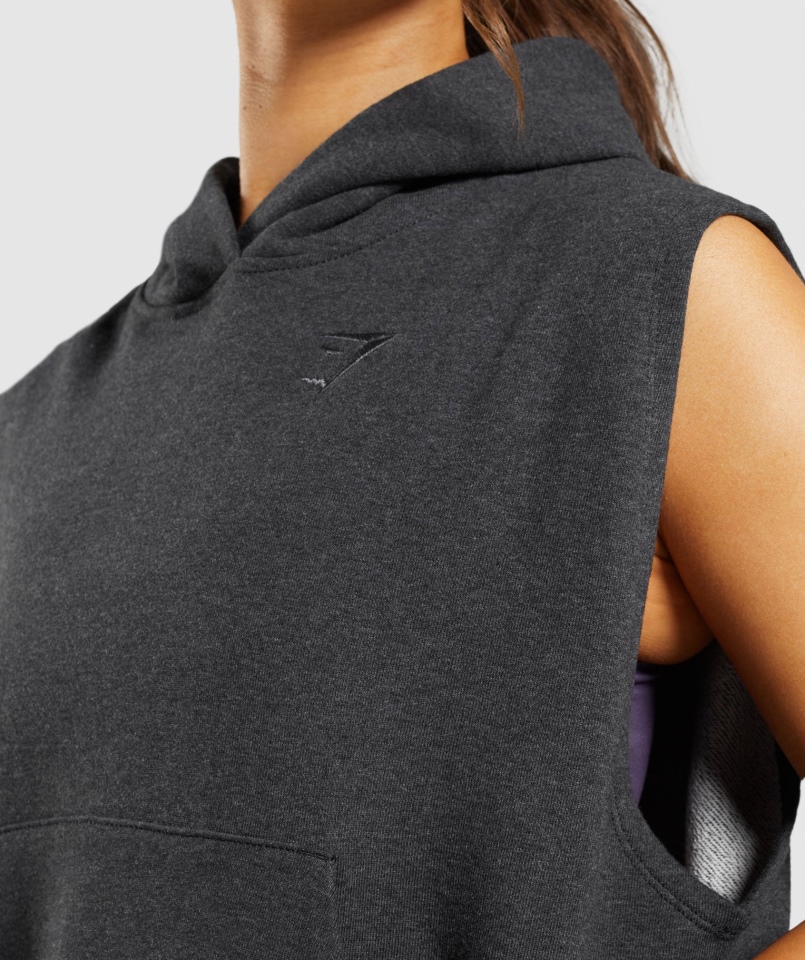Gymshark Dzień Odpoczynku Bluza Z Kapturem Bez Rękawów Black Core Marl