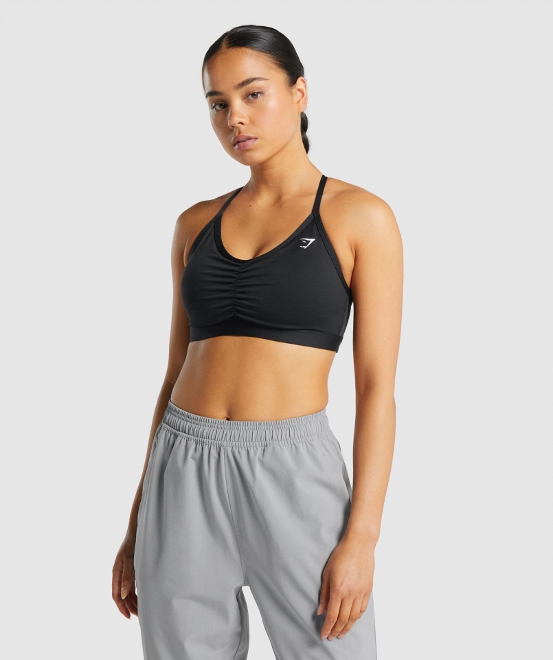 Gymshark Marszczony Biustonosz Sportowy Czarny