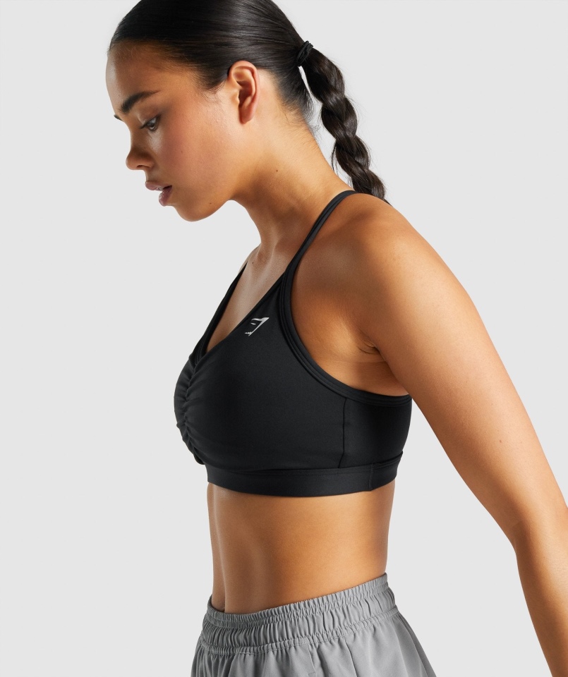 Gymshark Marszczony Biustonosz Sportowy Czarny