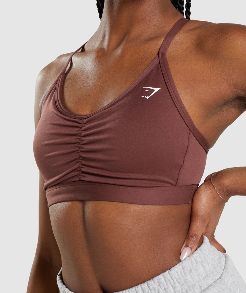 Gymshark Marszczony Biustonosz Sportowy Wiśniowy Brązowy