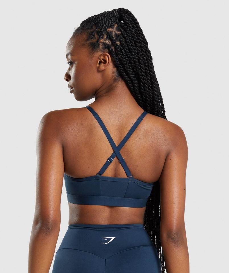 Gymshark Marszczony Biustonosz Sportowy Granatowy