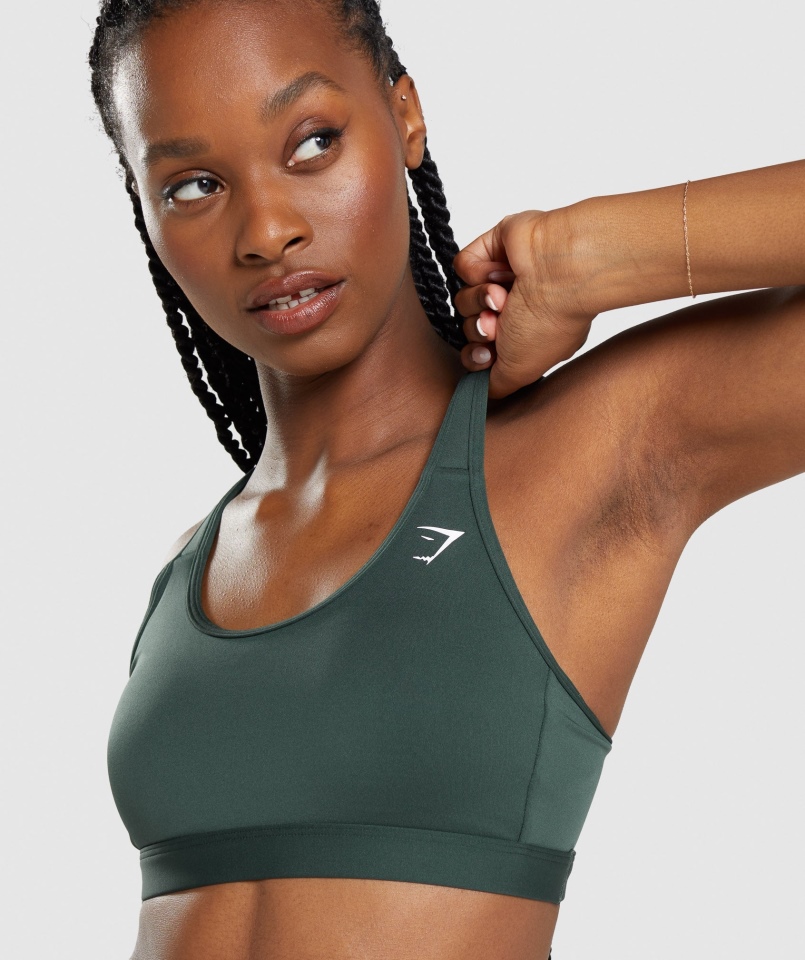 Gymshark Biustonosz Sportowy Z Dekoltem W Szpic Obsydian Zielony