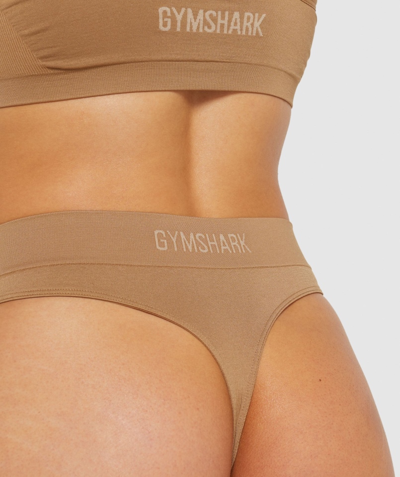Gymshark Bezszwowe Stringi Z Wysokim Stanem Złoty Jasnobrązowy