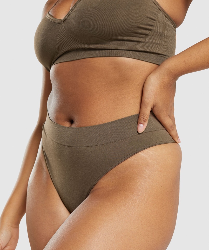 Gymshark Bezszwowe Stringi Z Wysokim Stanem, Orzechowe Brązowe