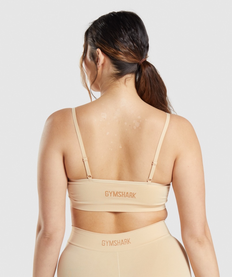 Gymshark Bezszwowa Braletka Z Wycięciem Pod Szyją Płowa Jasnobrązowa