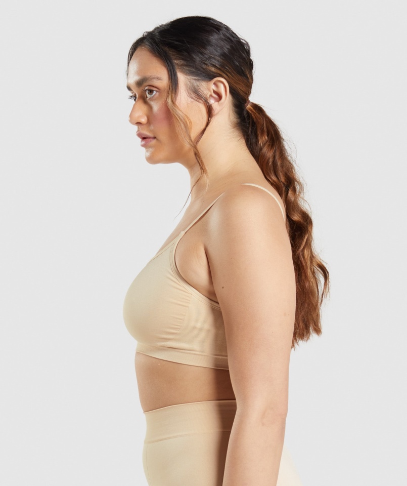 Gymshark Bezszwowa Braletka Z Wycięciem Pod Szyją Płowa Jasnobrązowa