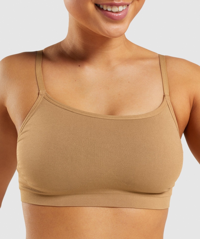 Gymshark Bezszwowa Braletka Z Wycięciem Pod Szyją Złoty Jasnobrązowy