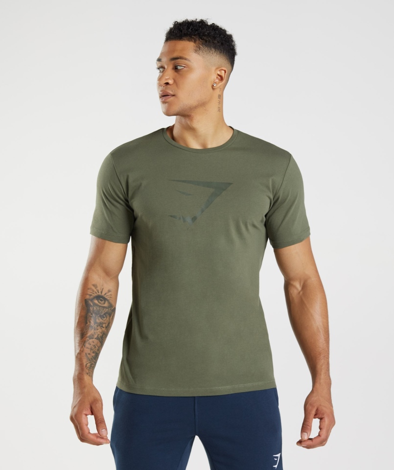 Gymshark Sharkhead T-shirt Z Wypełnieniem Core Oliwkowy