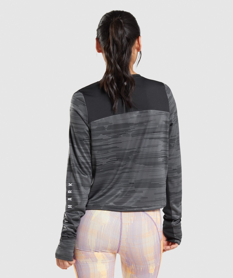 Gymshark Sport Luźny T-shirt Z Długim Rękawem Czarny Nadruk