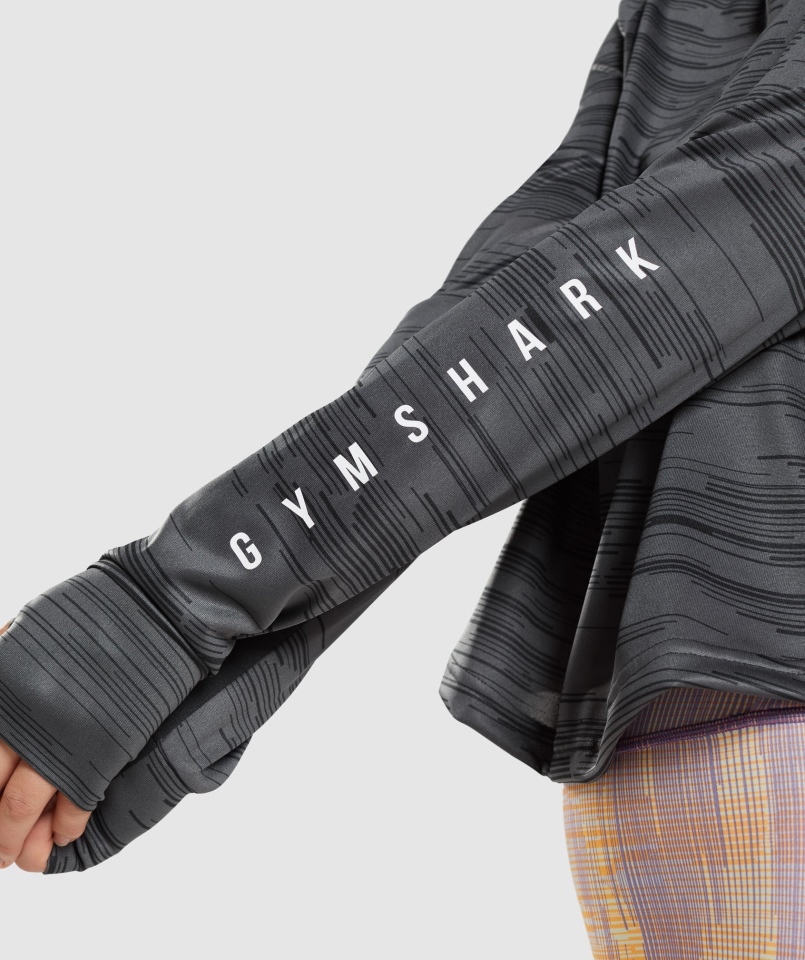 Gymshark Sport Luźny T-shirt Z Długim Rękawem Czarny Nadruk