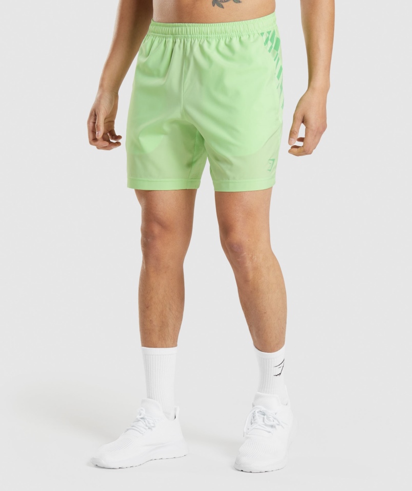 Gymshark Sportowe W Paski 7" Spodenki Bali Zielone