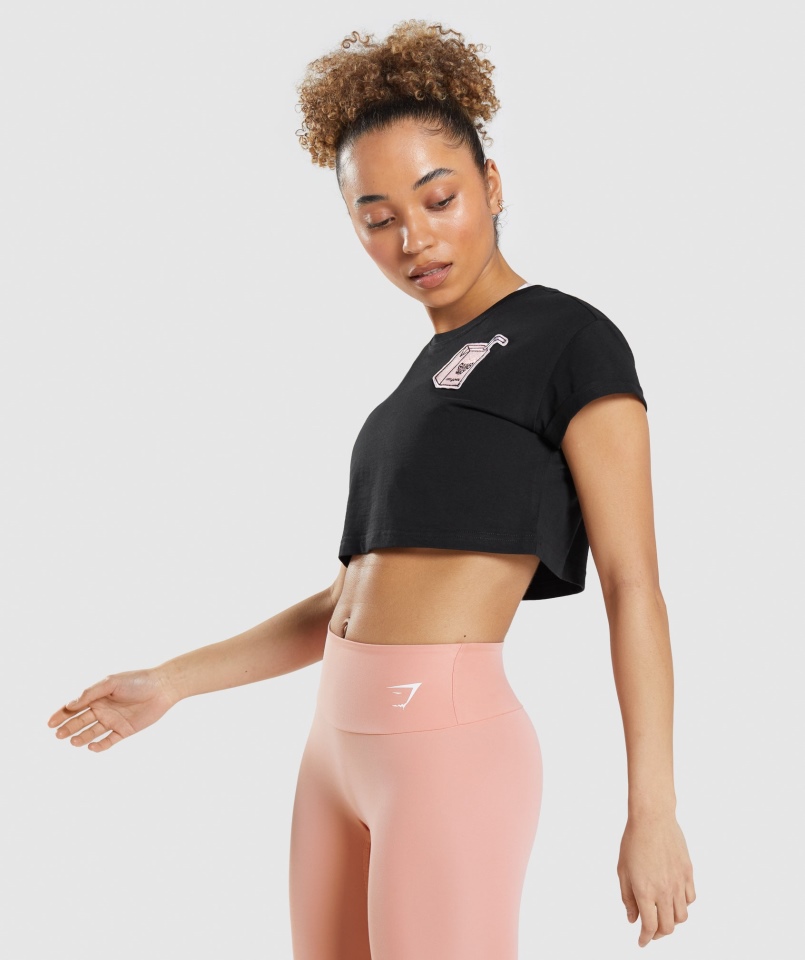 Gymshark Zestaw Naklejek Crop Tee Czarny