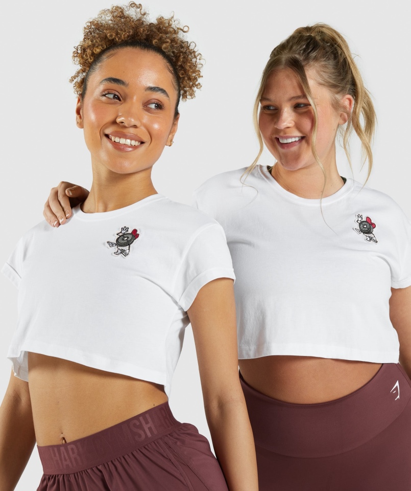 Gymshark Zestaw Naklejek Crop Tee Biały