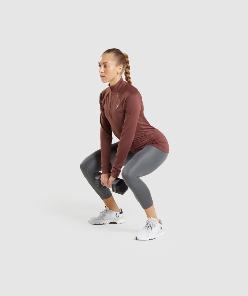 Gymshark Trening 1/4 Zamek Wiśniowy Brąz
