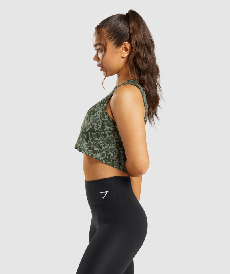 Gymshark Treningowy Zbiornik Uprawowy Zielony Nadruk