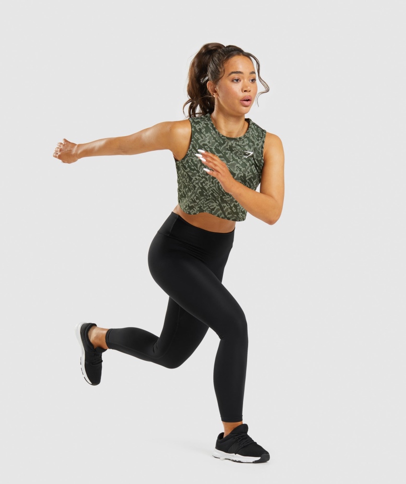 Gymshark Treningowy Zbiornik Uprawowy Zielony Nadruk