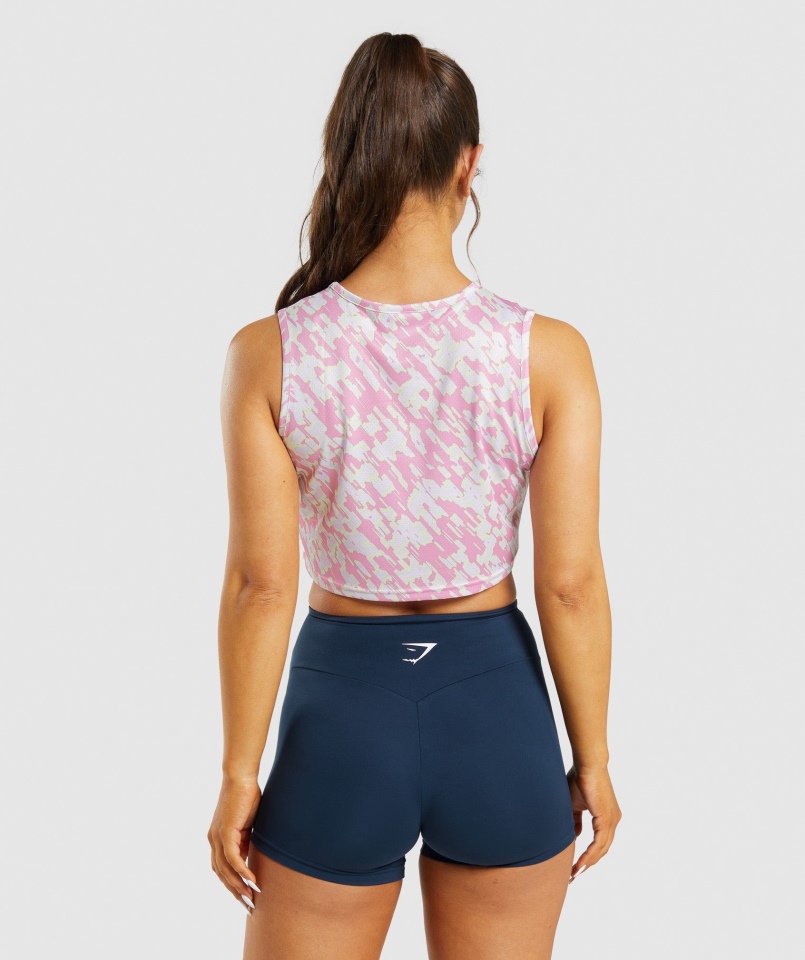 Gymshark Trening Crop Tank Różowy Nadruk