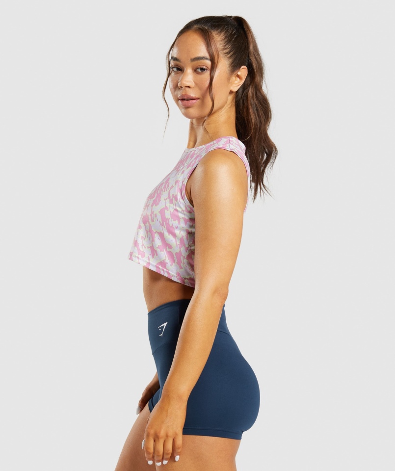 Gymshark Trening Crop Tank Różowy Nadruk