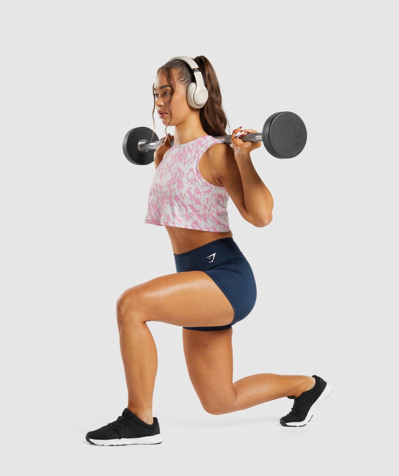 Gymshark Trening Crop Tank Różowy Nadruk