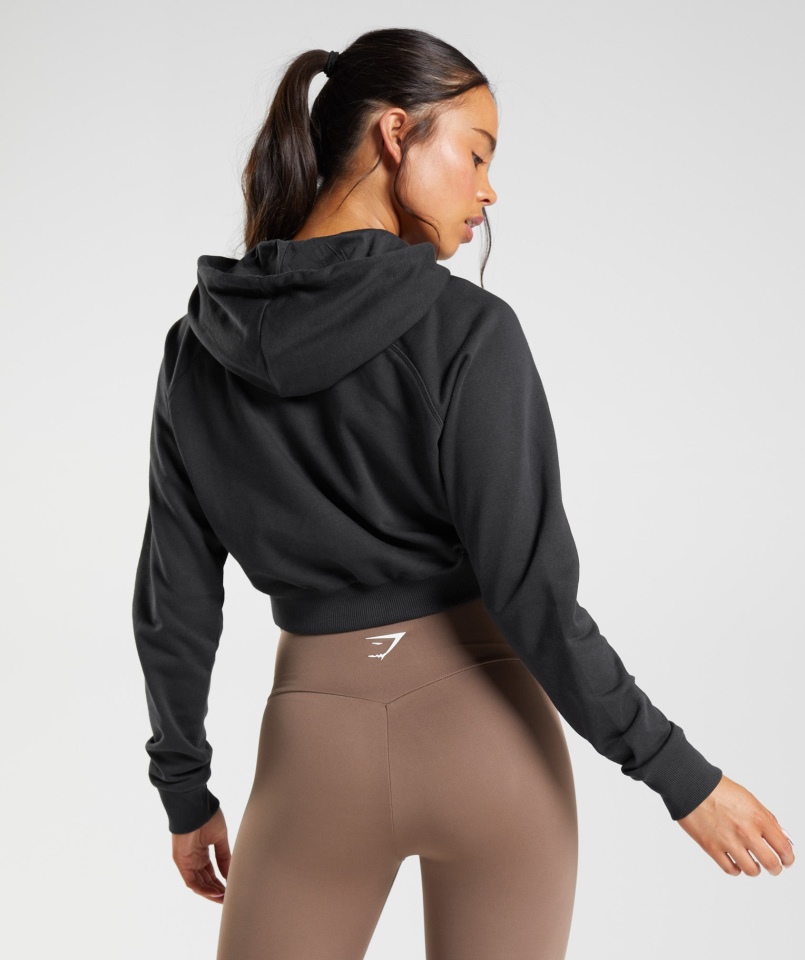 Gymshark Treningowa Krótka Bluza Z Kapturem Czarna Damska
