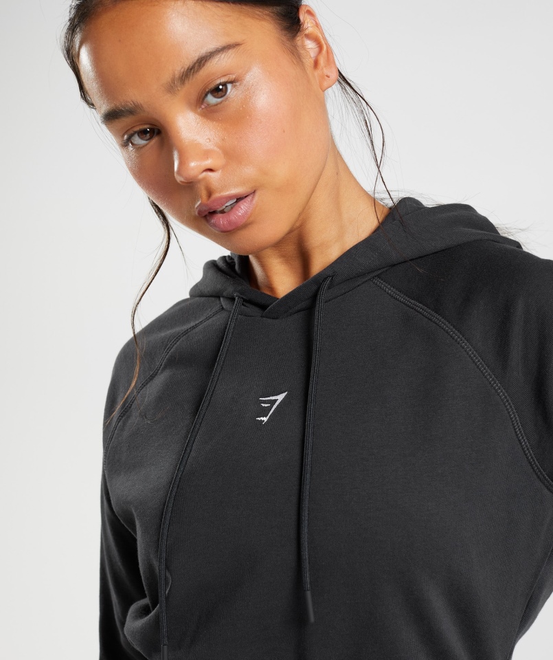 Gymshark Treningowa Krótka Bluza Z Kapturem Czarna Damska