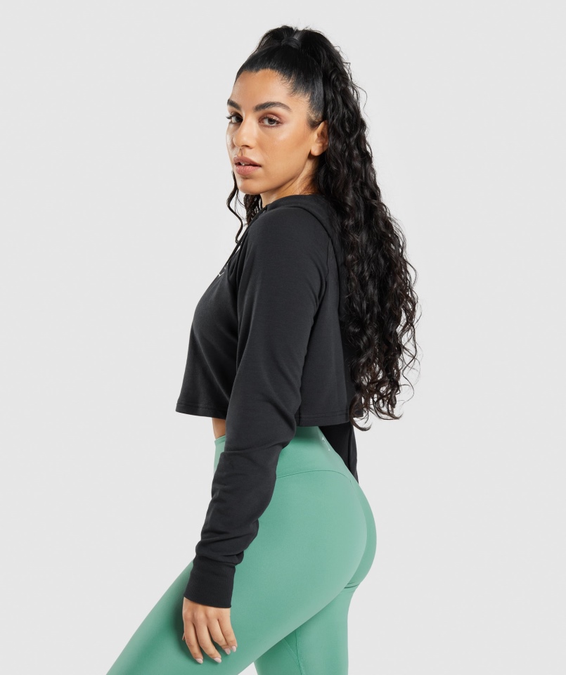 Gymshark Treningowa Krótka Bluza Z Kapturem Czarna