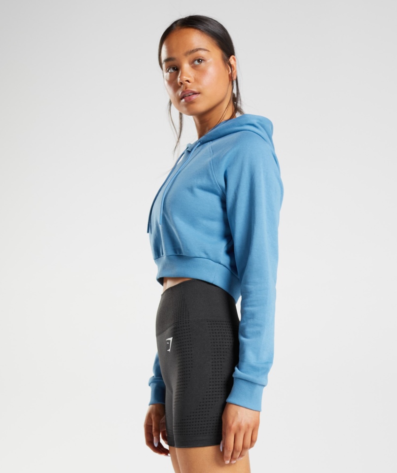 Gymshark Treningowa Krótka Bluza Z Kapturem W Kolorze Przybrzeżnym Niebieska