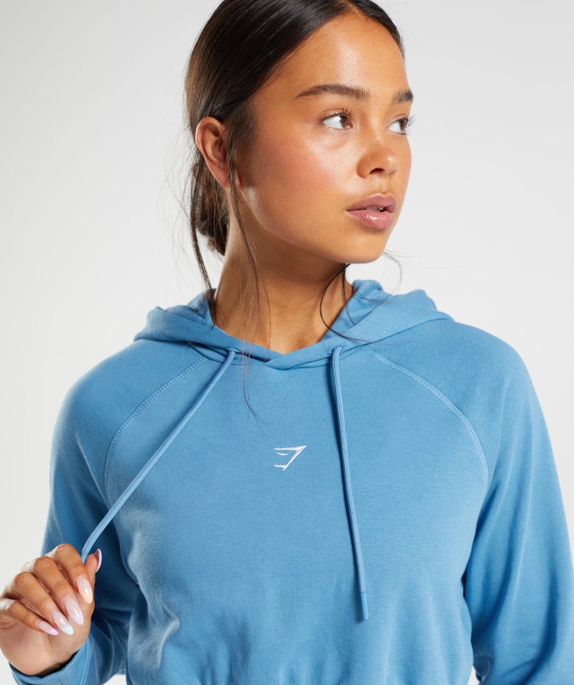 Gymshark Treningowa Krótka Bluza Z Kapturem W Kolorze Przybrzeżnym Niebieska